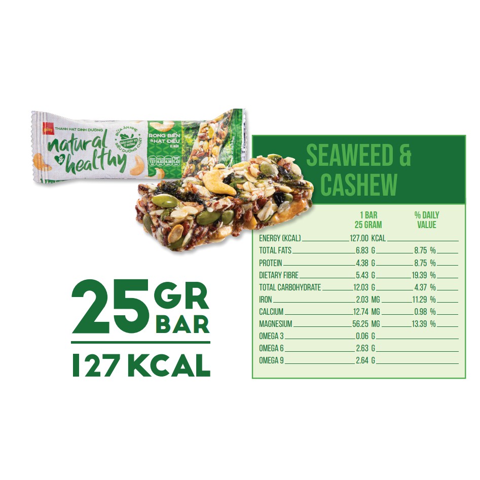 Thanh Hạt Dinh Dưỡng Natural &amp; Healthy Vị Rong Biển Hạt Điều - Bánh Ăn Vặt Giảm Cân - Ngũ Cốc Ăn Sáng Siêu Ngon