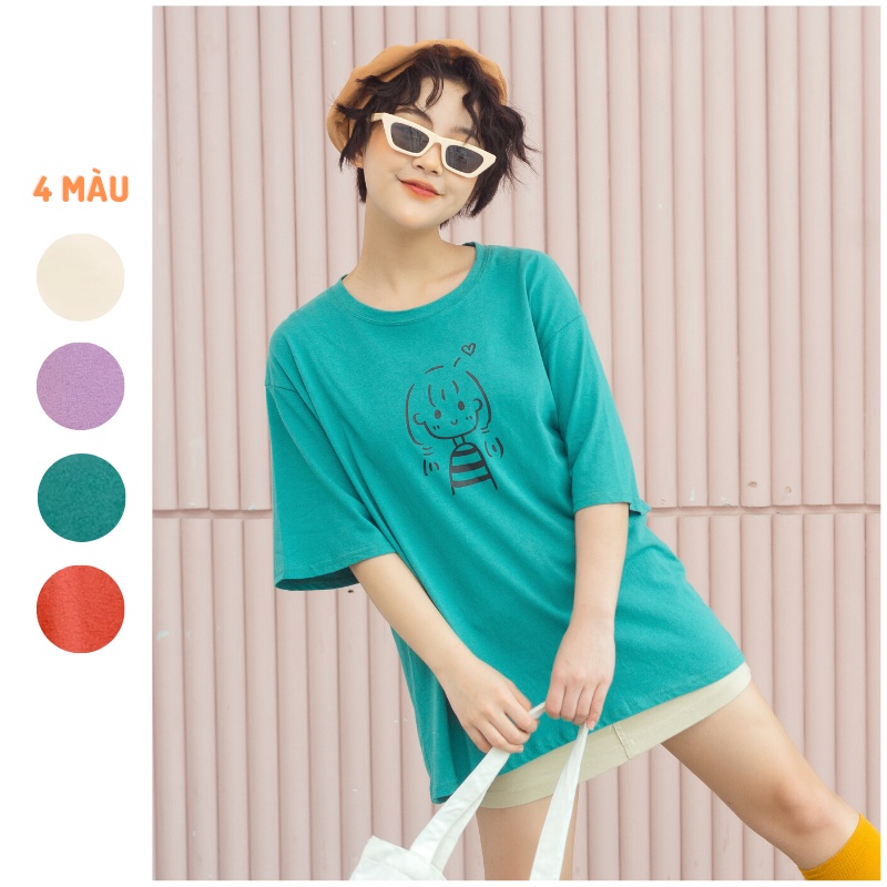 Áo phông nữ cotton oversized Friday họa tiết cô gái