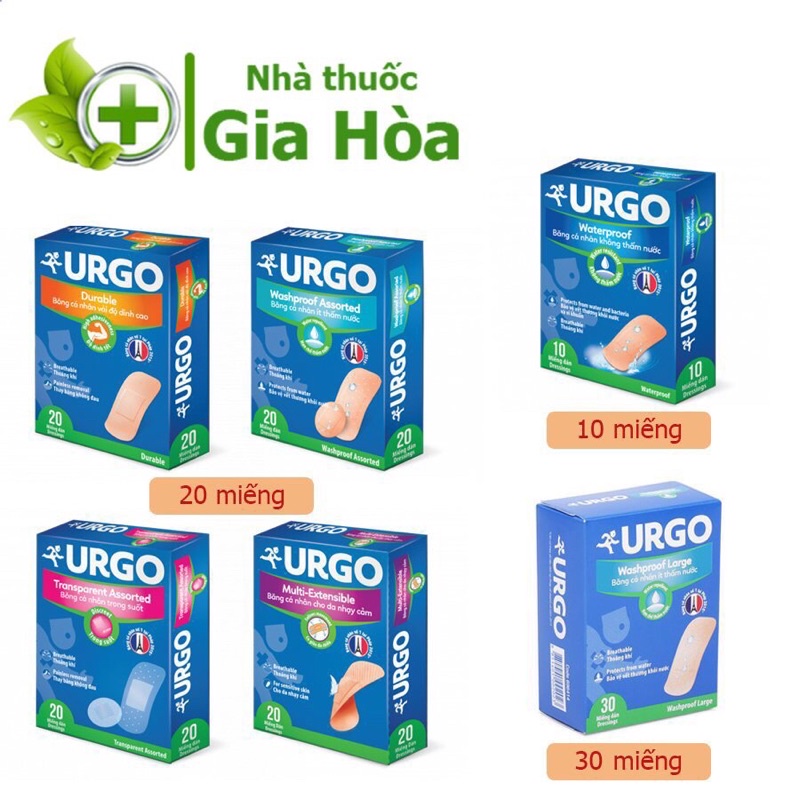 Băng cá nhân Urgo hộp nhỏ đủ loại (Vải co giãn / chống nước / da nhạy cảm / size lớn)