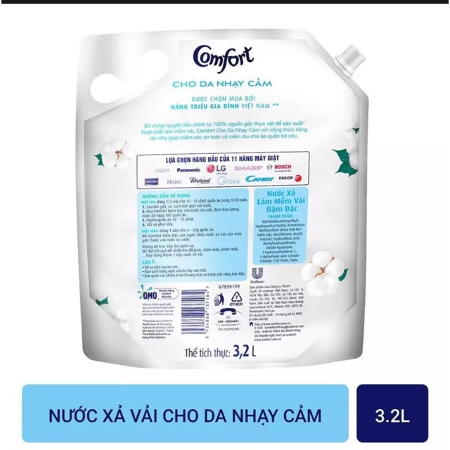 Nước xả vải Comfort Cho Da Nhạy Cảm Túi 3.2L