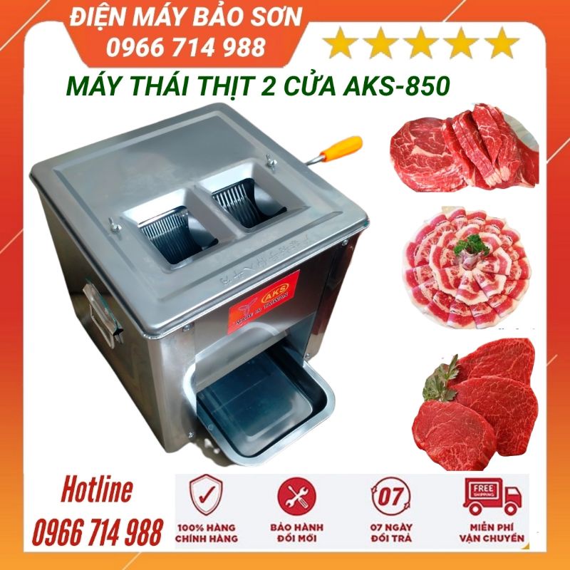 Máy Thái Thịt Tươi Sống 2 Cửa Dao AKS-85 Công Suất 850w 180kg/giờ Thiết Inox Bền Đẹp Thái Đa Dạng Kích Cỡ Bảo Hành 1 Năm