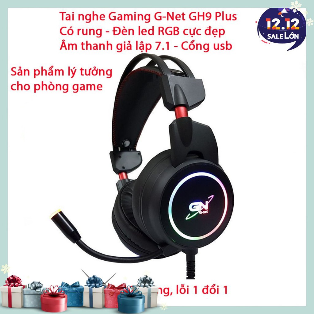 Tai nghe gaming G-Net GH9 Plus 7.1 - Có rung - Đèn led RGB - Âm thanh giả lập 7.1 - Chính hãng - Bảo hành 12 tháng