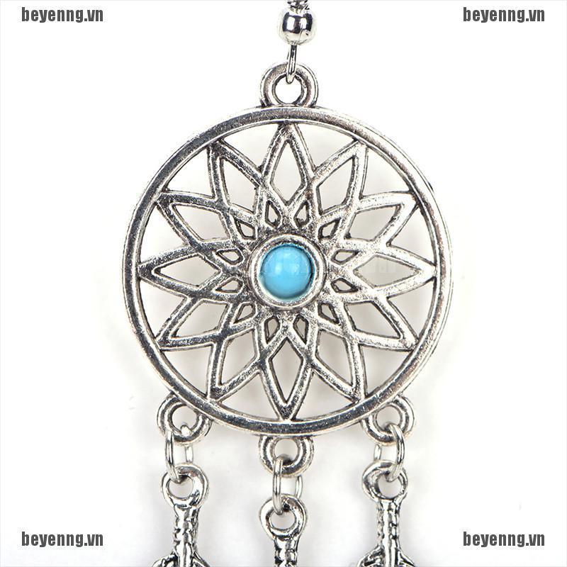 Bộ vòng cổ + Bông Tai Hình Dreamcatcher Đính Lông Vũ Phong Cách Bohemian