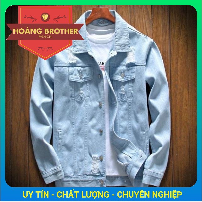 [SALE HOT] Áo khoác jean nam rách phong cách Hàn Quốc có túi, ôm - Hoàng Brother Fashion, chuỗi shop quần jean, áo jean