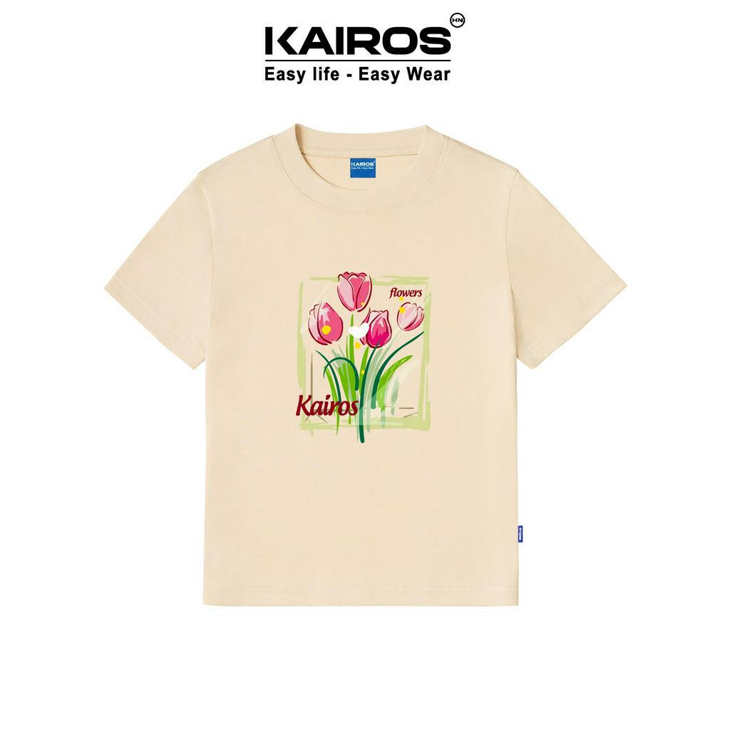 Áo baby tee Kairos form ôm fit tay ngắn chất cotton premium vải mát không xù lông co giãn 2 chiều mẫu hoa tulip