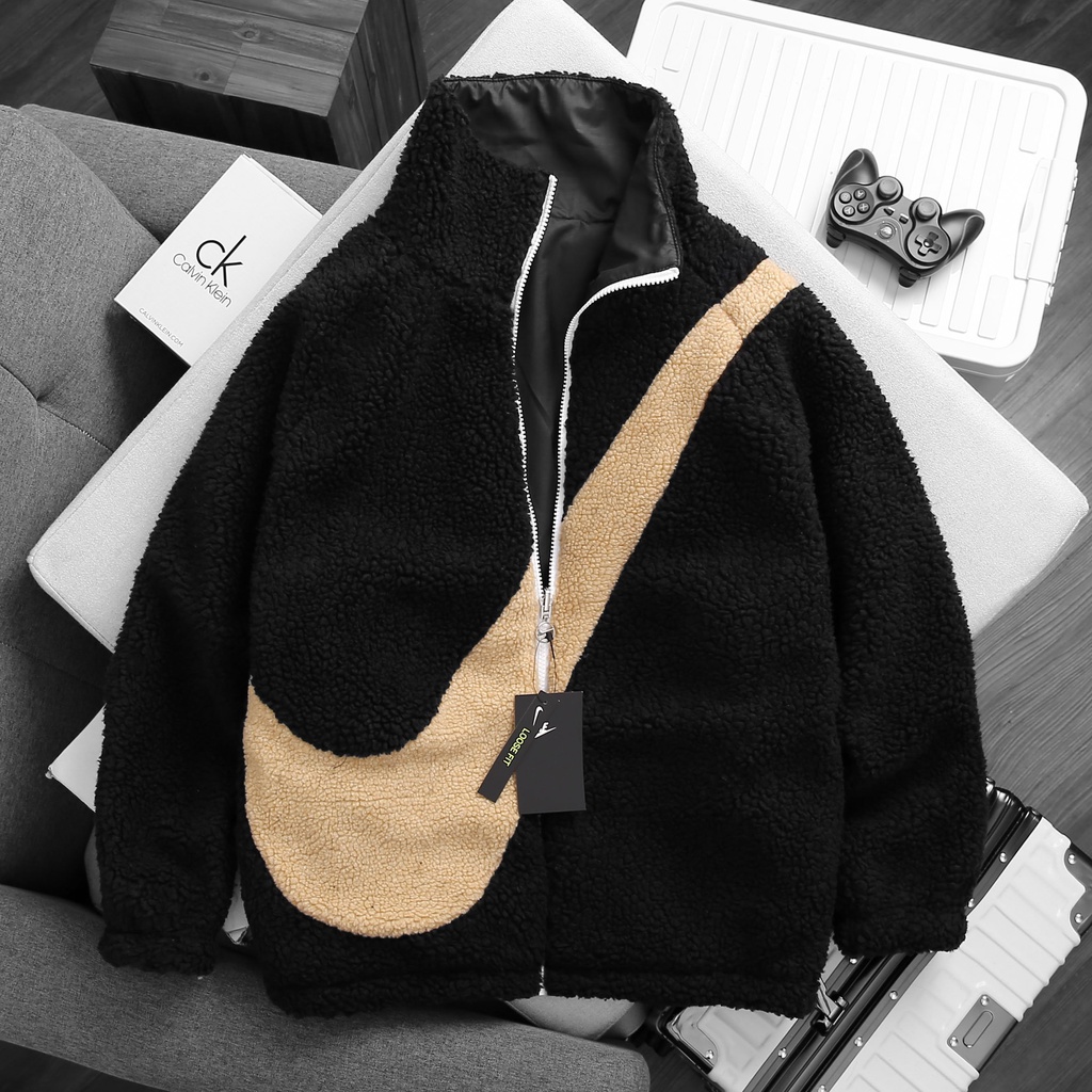 Áo khoác Nike Swoosh Reversible Sherpa Jacket - Đen phối nâu