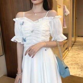 Váy trắng cho váy tốt nghiệp cho nữ prenup váy chụp ảnh lệch vai cộng với kích thước cho nữ váy dây mùa hè cộng với kích thước bán trang trọng cho weddi