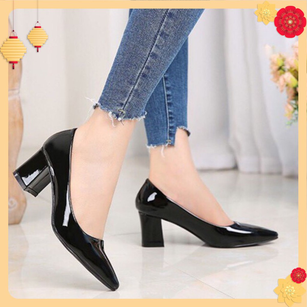 Cao Gót Da Bóng Gót Vuông 5 Phân Thời Trang Mã HG_C22