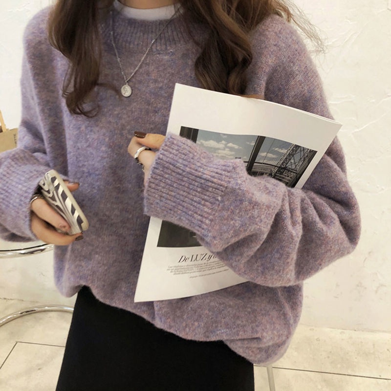Áo len nữ cổ tròn dáng rộng phong cách Nhật Bản | BigBuy360 - bigbuy360.vn