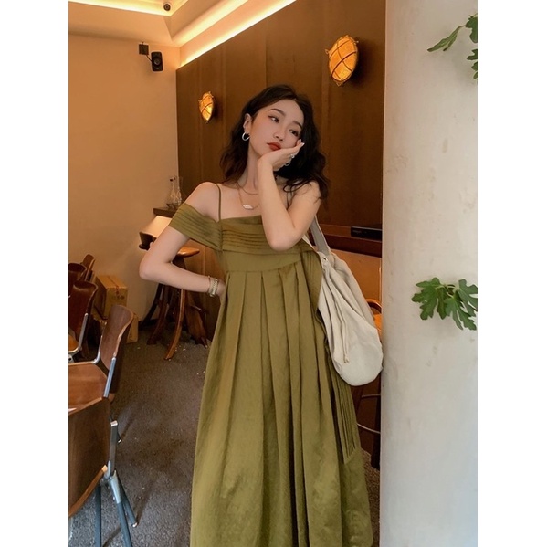 Đầm Dây Xanh Phối Tay Rớt