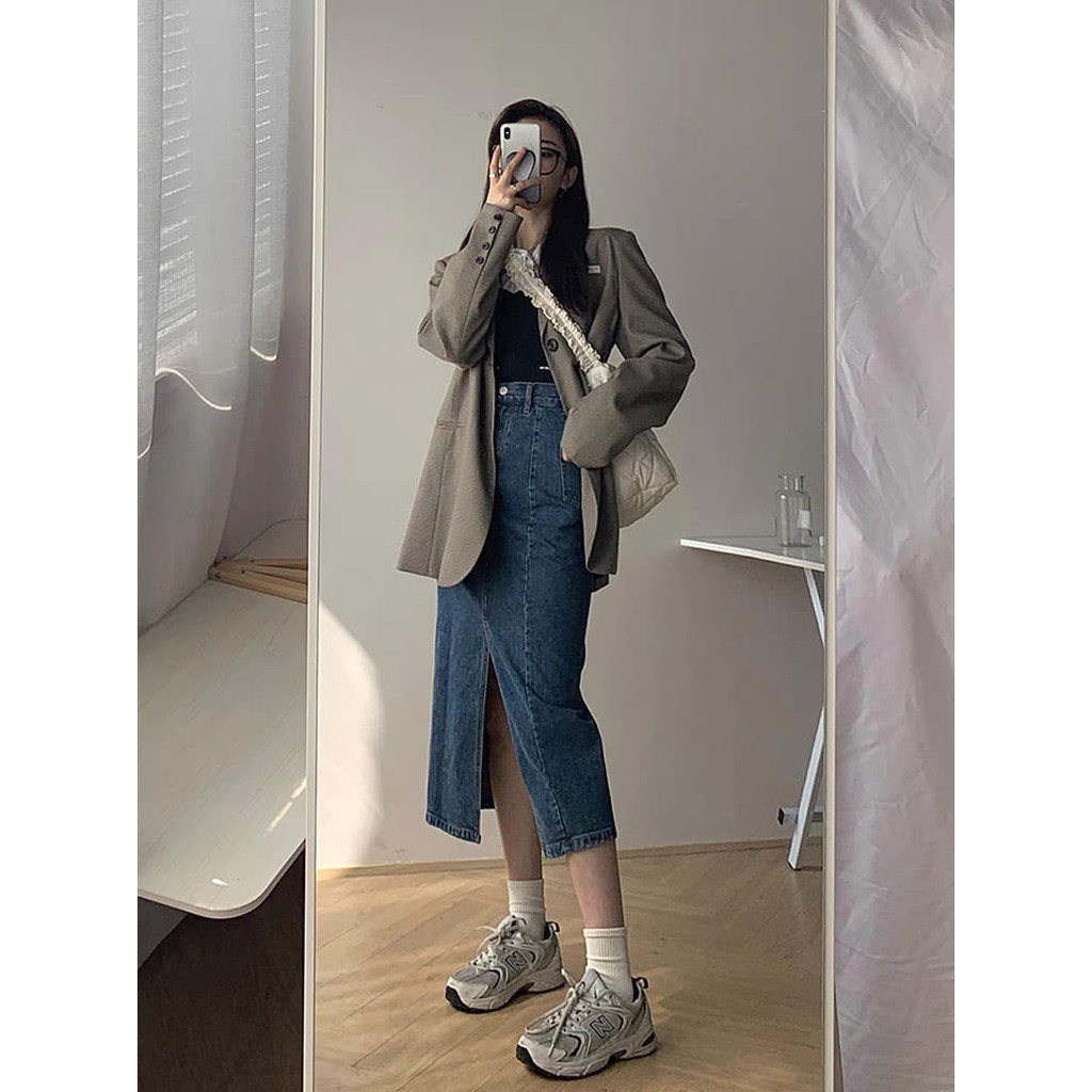 [SẴN SIZE S & 3XL - BIG SIZE] Chân váy denim XẺ TÀ cạp cao retro. Ảnh thật chính chủ cuối hình | BigBuy360 - bigbuy360.vn