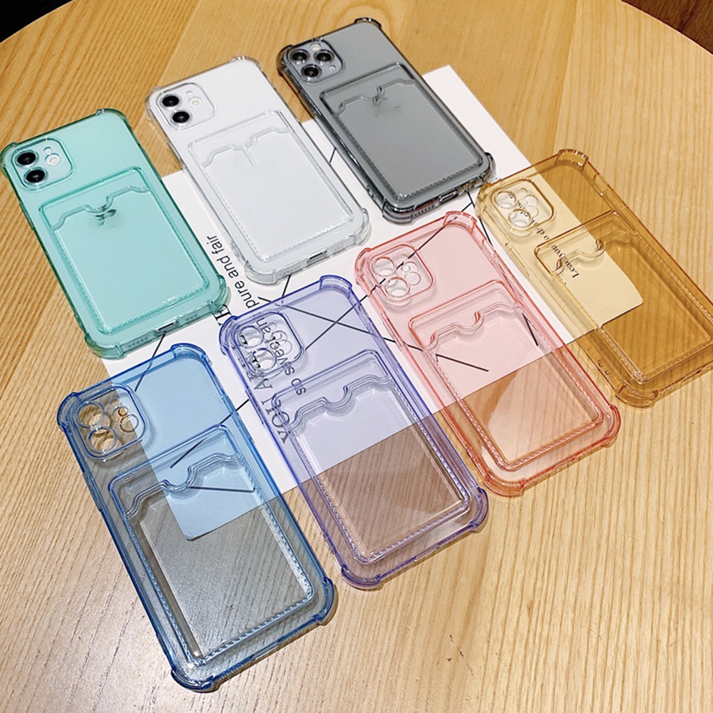 Ốp điện thoại TPU mềm màu trơn chống va đập có ngăn đựng thẻ thích hợp cho Iphone 13 12 11 Pro Max X Xs Max 8 7 Plus Se