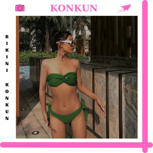 Bikini xoắn ngực sexy màu xanh rêu siêu đẹp KONKUN MS-90