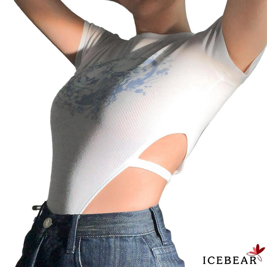 Jumpsuit Tay Ngắn Cổ Tròn Hoạ Tiết In Cho Nữ