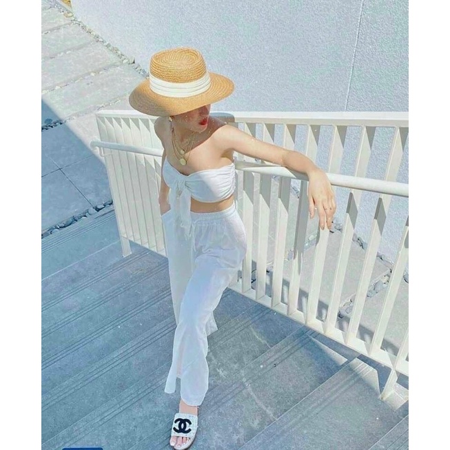 SET ÁO ỐNG NƠ NGỰC CROPTOP + QUẦN SUÔNG