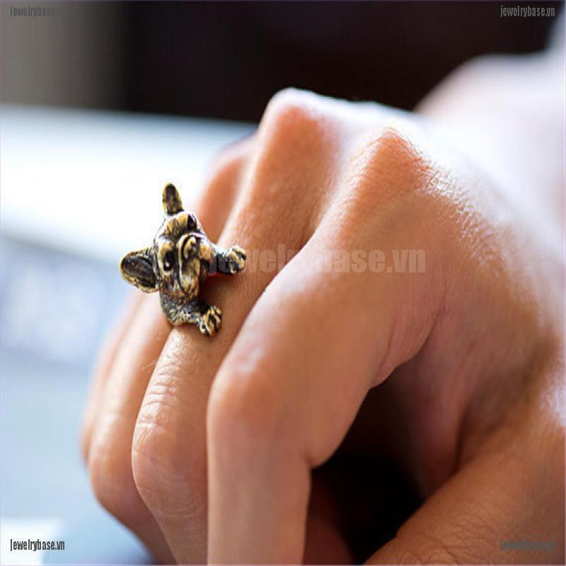 [Base] Vintage French Bulldog Animal Wrap Rings Gift for Women and Men Fashion Jewelry [VN]