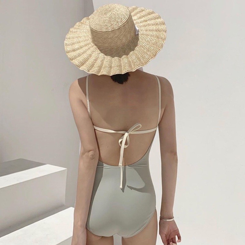 (Ảnh thật) Bộ bơi nữ , bikini 1 mảnh hai dây hở lưng viền trắng (hàng sẵn)