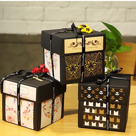 Hộp quà, hộp cầu hôn handmade lovebox (mẫu đen chưa trang trí)