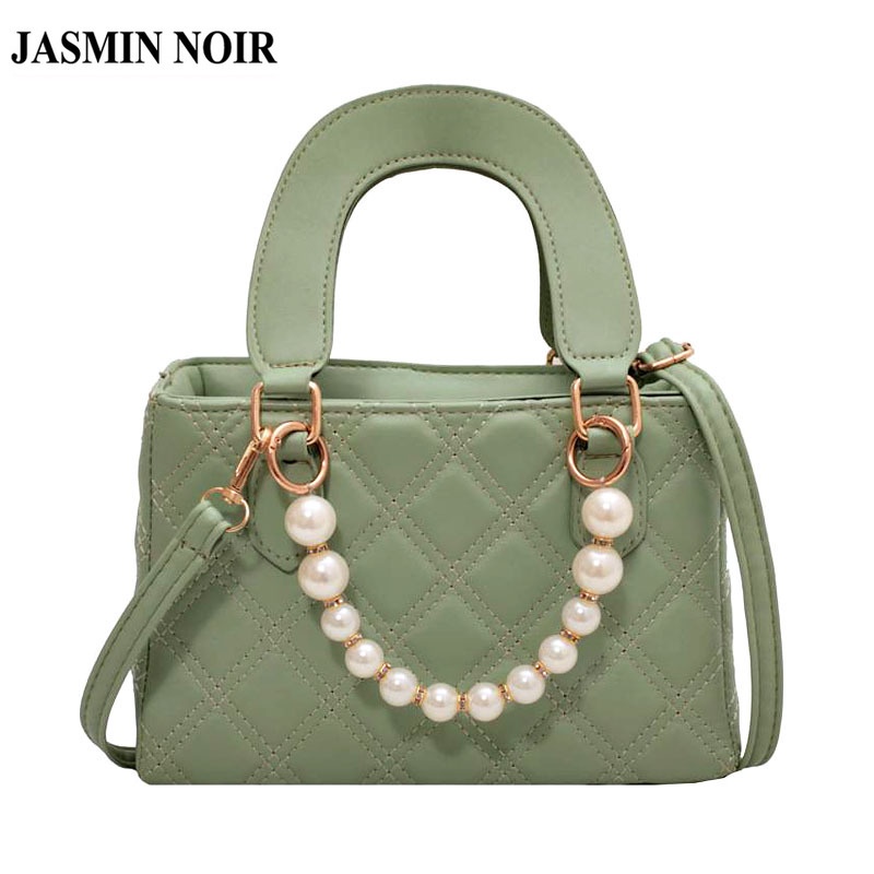 Túi Xách JASMIN NOIR Đeo Chéo Hộp Chần Bông Kẻ Sọc Đính Ngọc Trai Cho Nữ