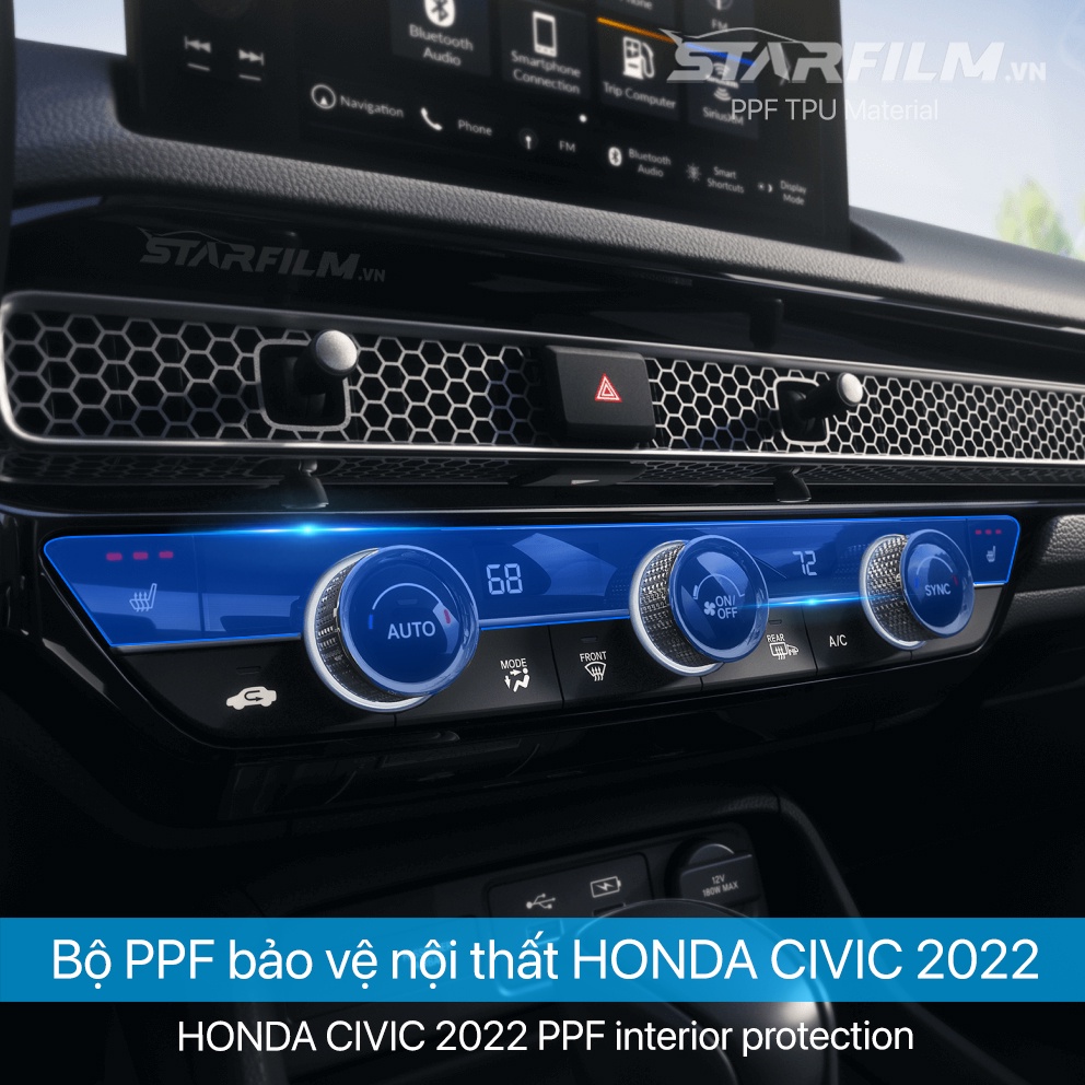 Honda Civic 2022 PPF TPU nội thất chống xước tự hồi phục STARFILM