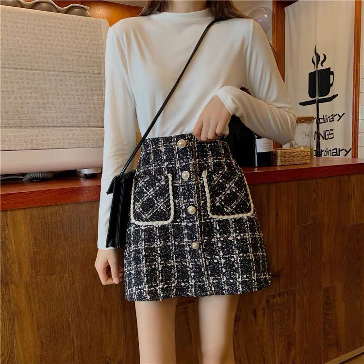 Chân Váy Dạ Tweed Chữ A Ngắn Có Quần Lót Trong 3 Cúc phong cách Hàn Quốc Okella (có ảnh-video shop chụp) | BigBuy360 - bigbuy360.vn