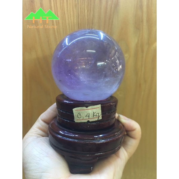 Quả cầu phong thủy mini đá TA tím cầu tài lộc để bàn làm việc văn phòng