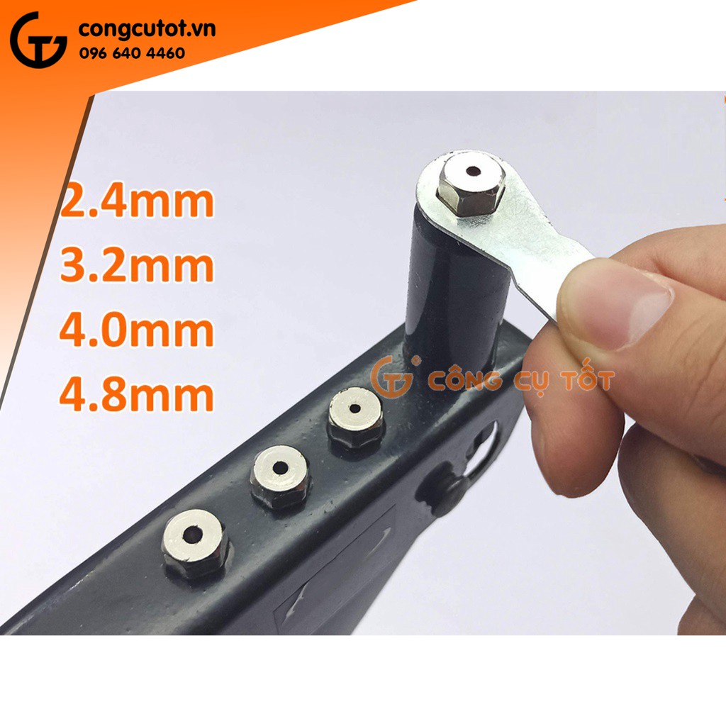Kìm bấm rive 4 lỗ 3.2-4mm mỏ dài cán dài 245mm