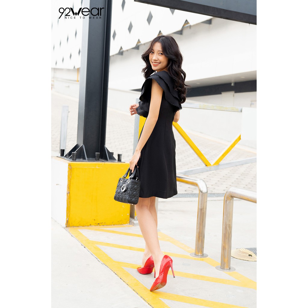 Đầm váy nữ công sở 92WEAR đủ màu, đủ size, dáng xòe ngắn tay cổ 2 lớp viền ren DEW0559 | BigBuy360 - bigbuy360.vn