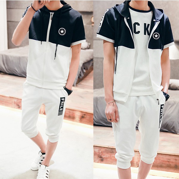 Bộ Quần Áo Thể Thao Nam Khóa Kéo Tay Ngắn Quần Lửng Ngôi Sao Thời Trang MEN QA 012