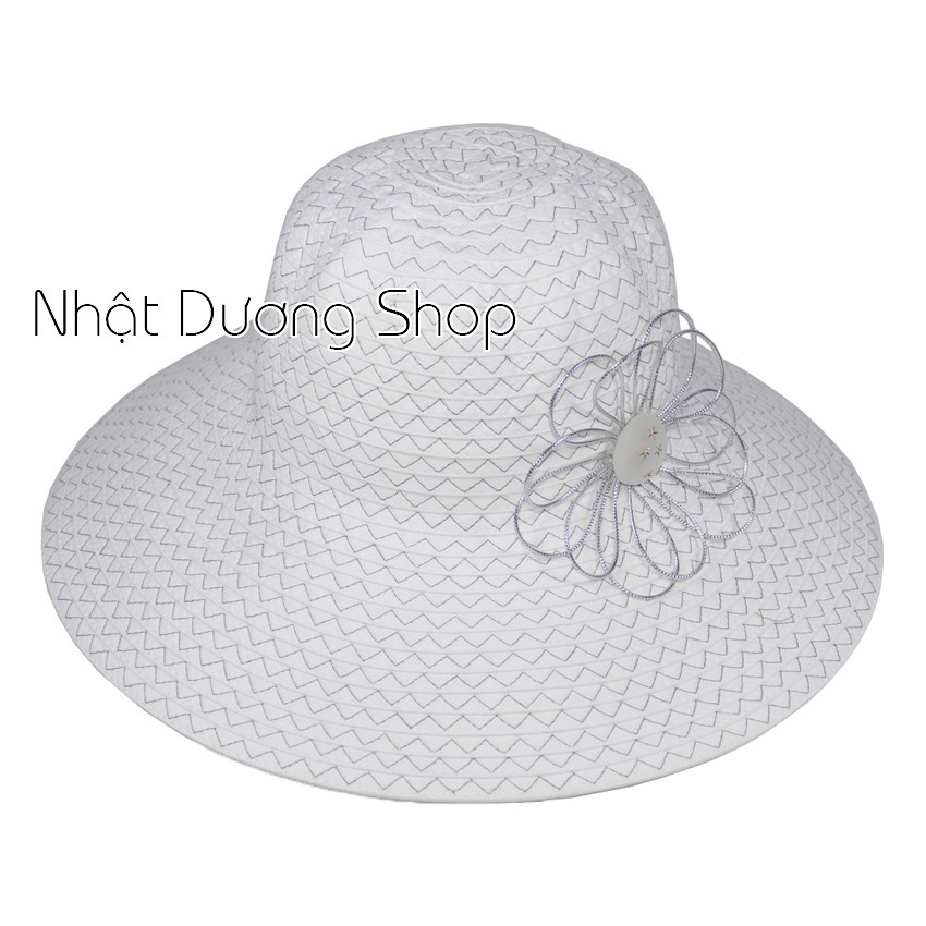 Nón bo nữ vành rộng 11 cm, vòng đầu 56 cm, hoa 6 cánh - chất liệu vải cói đẹp thích hợp cho chị em phụ nữ