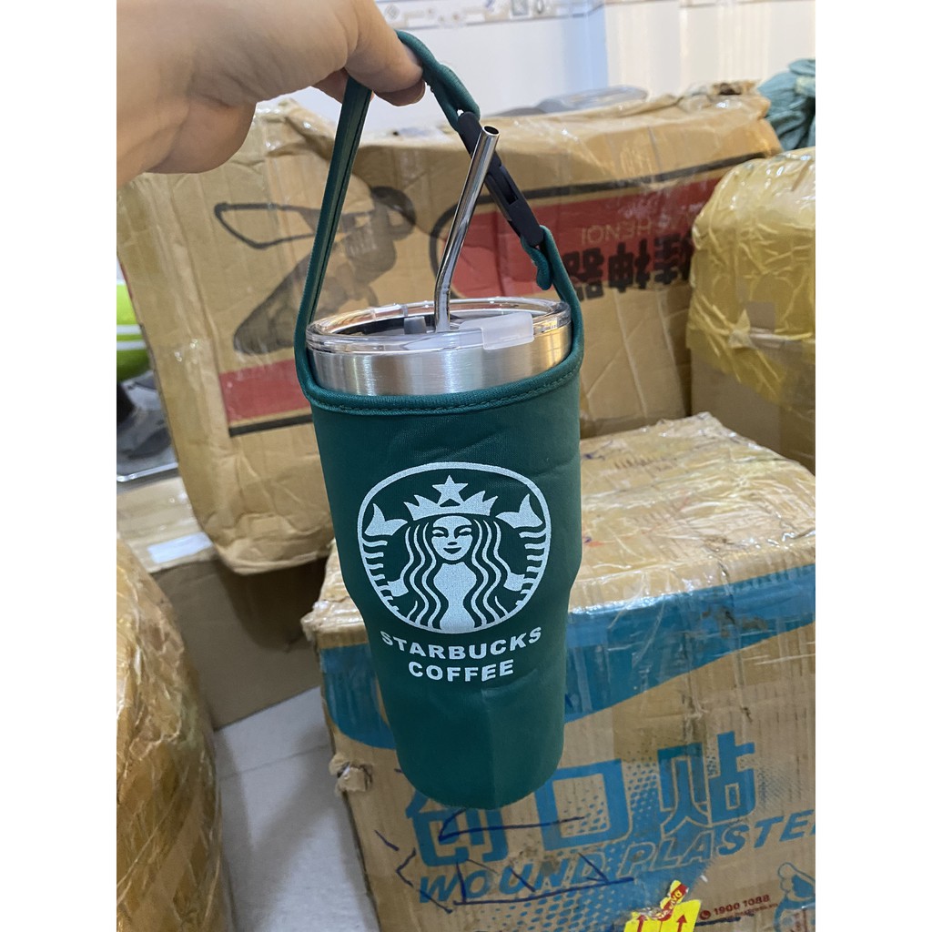 Ly Giữ Nhiệt 900ml  Mẫu Inox Kèm Túi Đựng Và Ống Hút