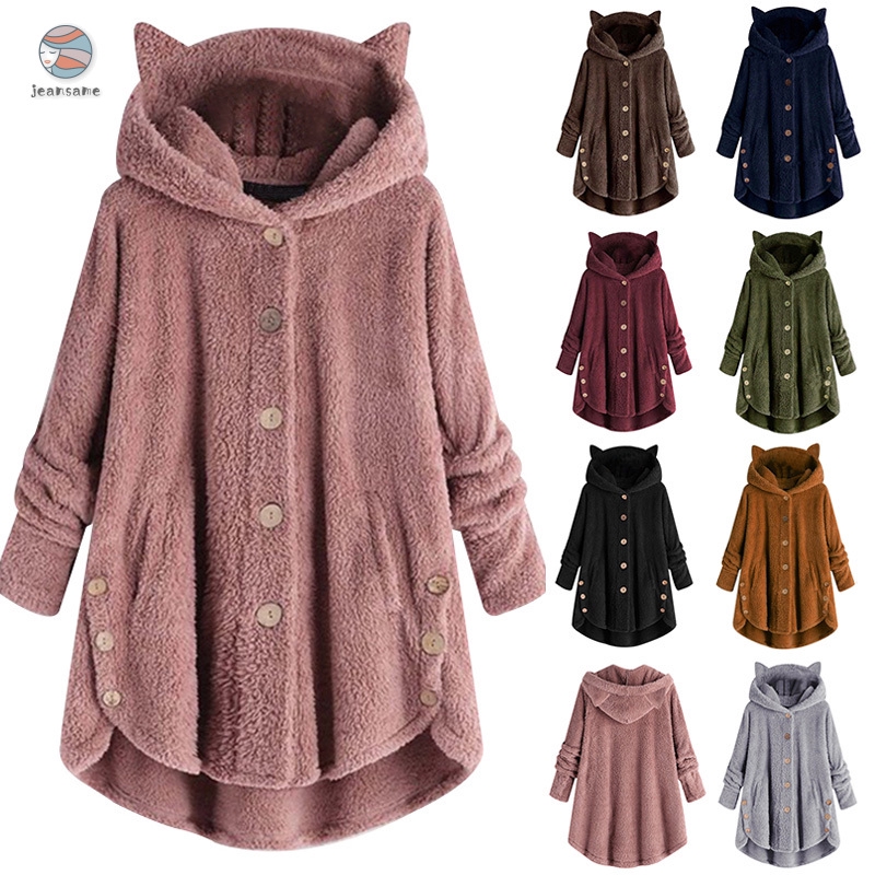 Áo Khoác Hoodie Có Mũ Tai Mèo Plus Size