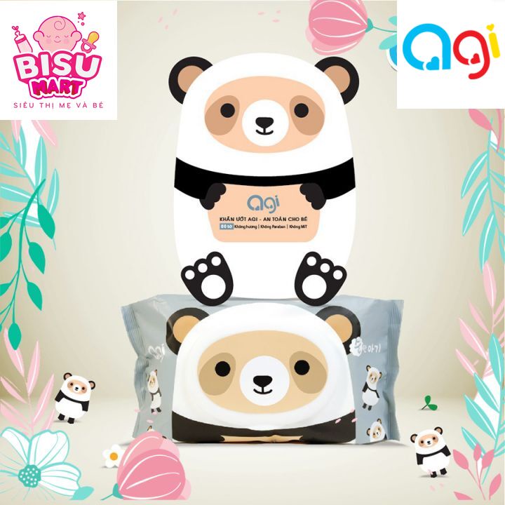 Khăn ướt Agi, Khăn ướt 80 tờ mềm mịn không mùi an toàn cho bé yêu (hộp 80 tờ)