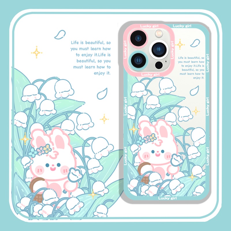 Ốp Điện Thoại Tpu Mềm Chống Sốc In Hình Thỏ Và Hoa Cho iPhone 11 12 13 pro max XS X XR XSMax 7 8 6 6s plus SE 2020