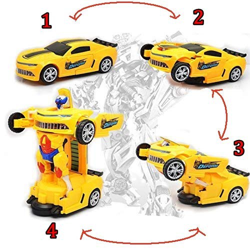 Đồ chơi Robot biến hình thành xe hơi Sports car Transforming màu vàng có nhạc đèn