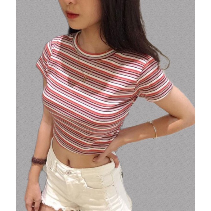 ÁO CROPTOP TAY NGẮN KẺ SỌC ÔM BODY SIÊU TÔN EO