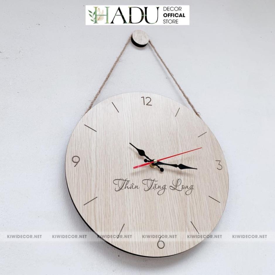 Đồng Hồ Treo Tường Gỗ Có Số Kèm Núm & Dây Treo Vintage, Decor Trang Trí Hiện Đại Tối Giản - HaduDecor