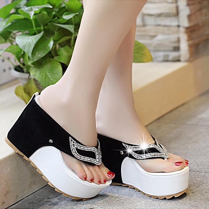 Dép nữ Da tổng hợp cao cấp đế xuồng cao