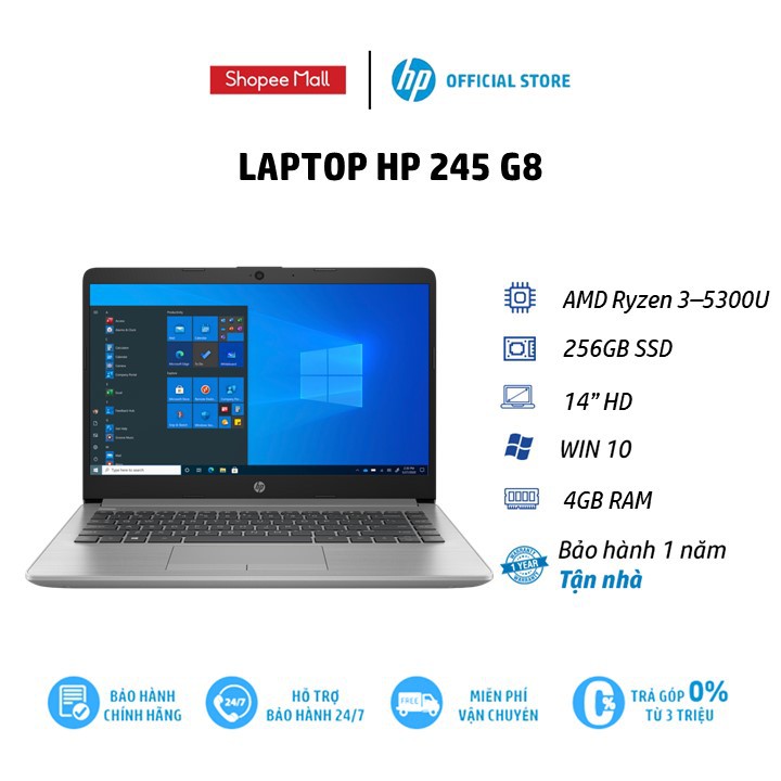 Laptop HP 245 G8 R3 5300U/4GB/256GB/Win10 (469V9PA) - Hàng Chính Hãng | WebRaoVat - webraovat.net.vn