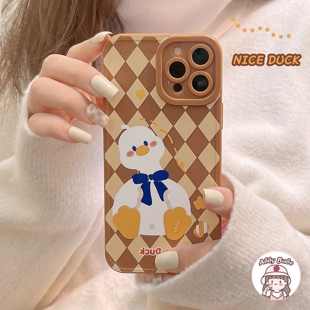 Ốp Điện Thoại TPU Mềm Mỏng Chống Sốc In Hình Vịt Thắt Nơ Hoạt Hình Màu Tương Phản Cho IP 13 12 11 Pro Max XR 8 7 Plus
