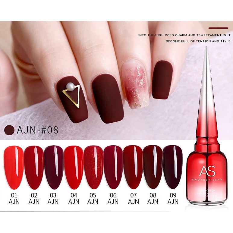 Sơn Gel AS cao cấp sét 9 màu các tone đỏ thông dụng cho tiệm Nail (mã AJN) | chai đỏ, 15ml