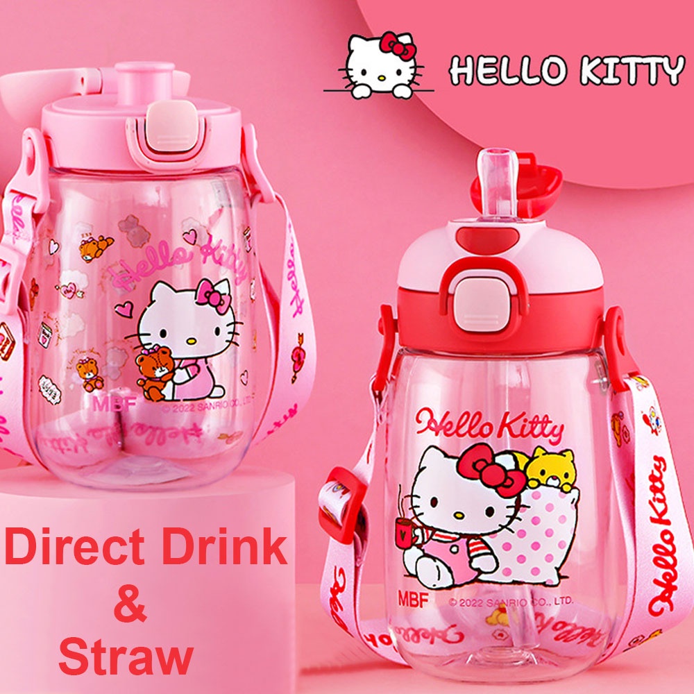 DISNEY Bình Uống Nước 500ml Kèm Ống Hút Họa Tiết Hello Kitty / Người Nhện Cho Bé