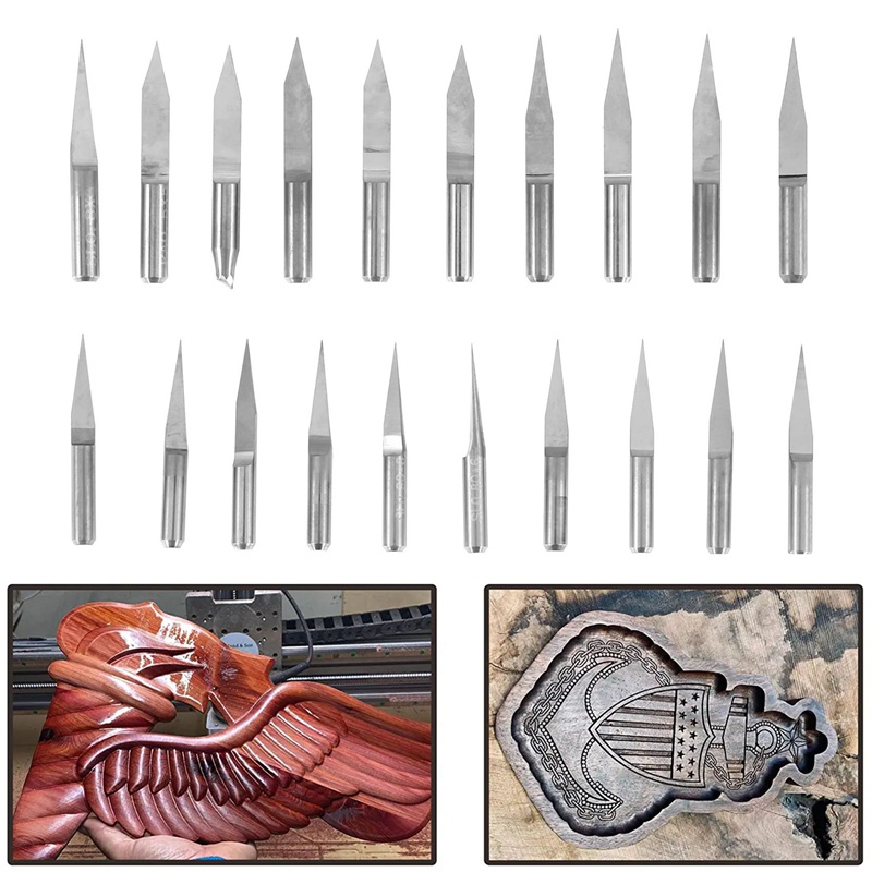 Set 20 Mũi Phay CNC Hình Chữ V 3.175mm 10 / 15 / 20 / 30 Độ Chuyên Dụng