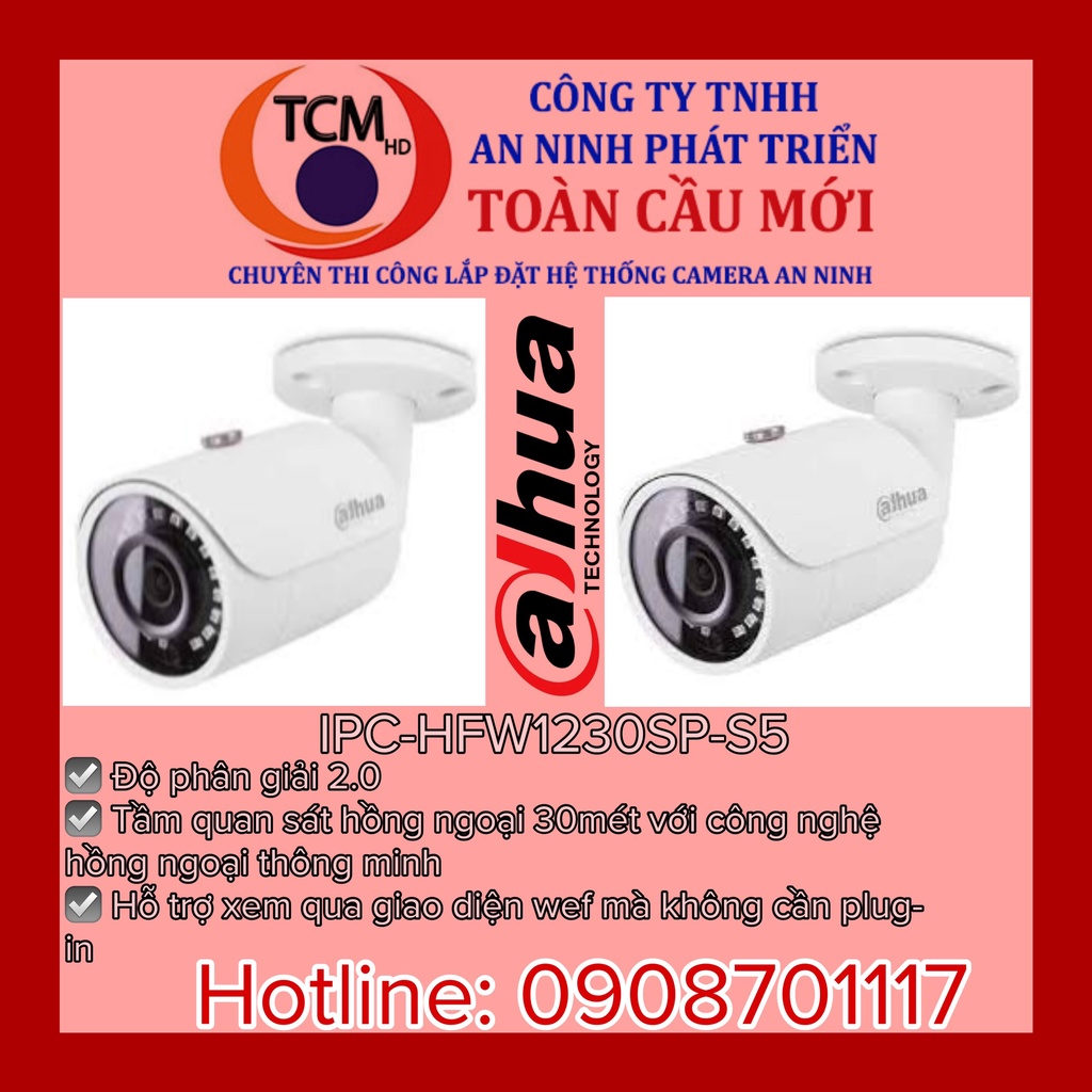 Camera IP hồng ngoại 2.0 Megapixel DAHUA IPC-HFW1230SP-S5