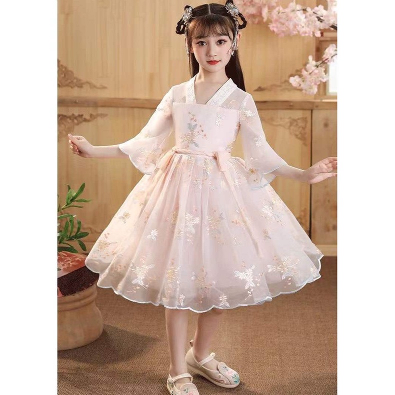 Đầm Hán Phục Mỏng Thêu Họa Tiết Phong Cách Trung Hoa Cổ Điển Thời Trang Mùa Hè Xinh Xắn Cho Bé Gái