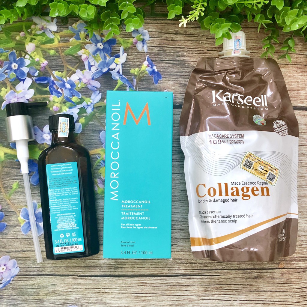 🌼 Chính hãng 🌺 Combo túi ủ tóc Collagen Karseell 500ml và chai tinh dầu dưỡng tóc Moroccanoil Treatment 125ml