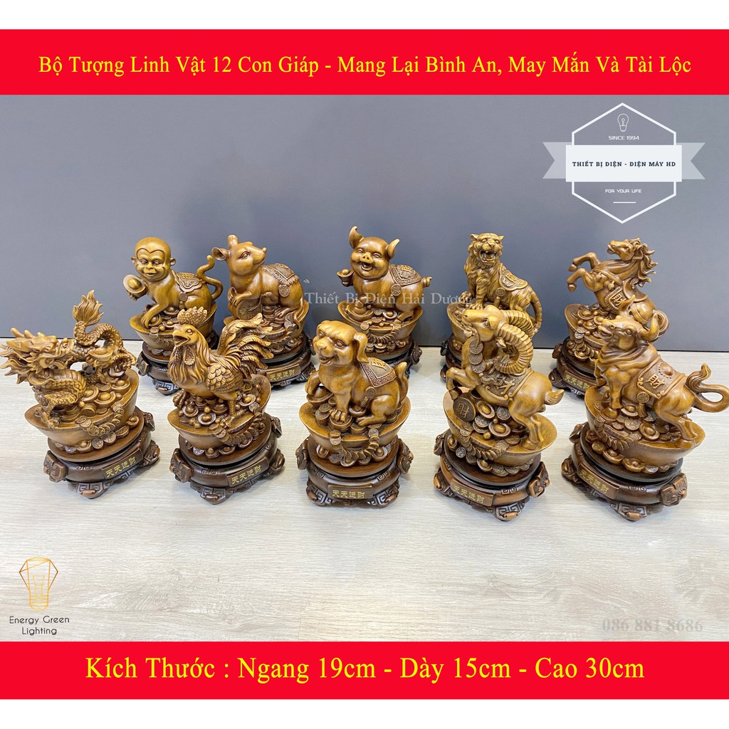 Bộ Tượng Linh Vật 12 Con Giáp - Mang Lại Bình An , May Mắn Và Tài Lộc Cho Gia Chủ - Đế Xoay 360 Độ - Có Video Thực Tế