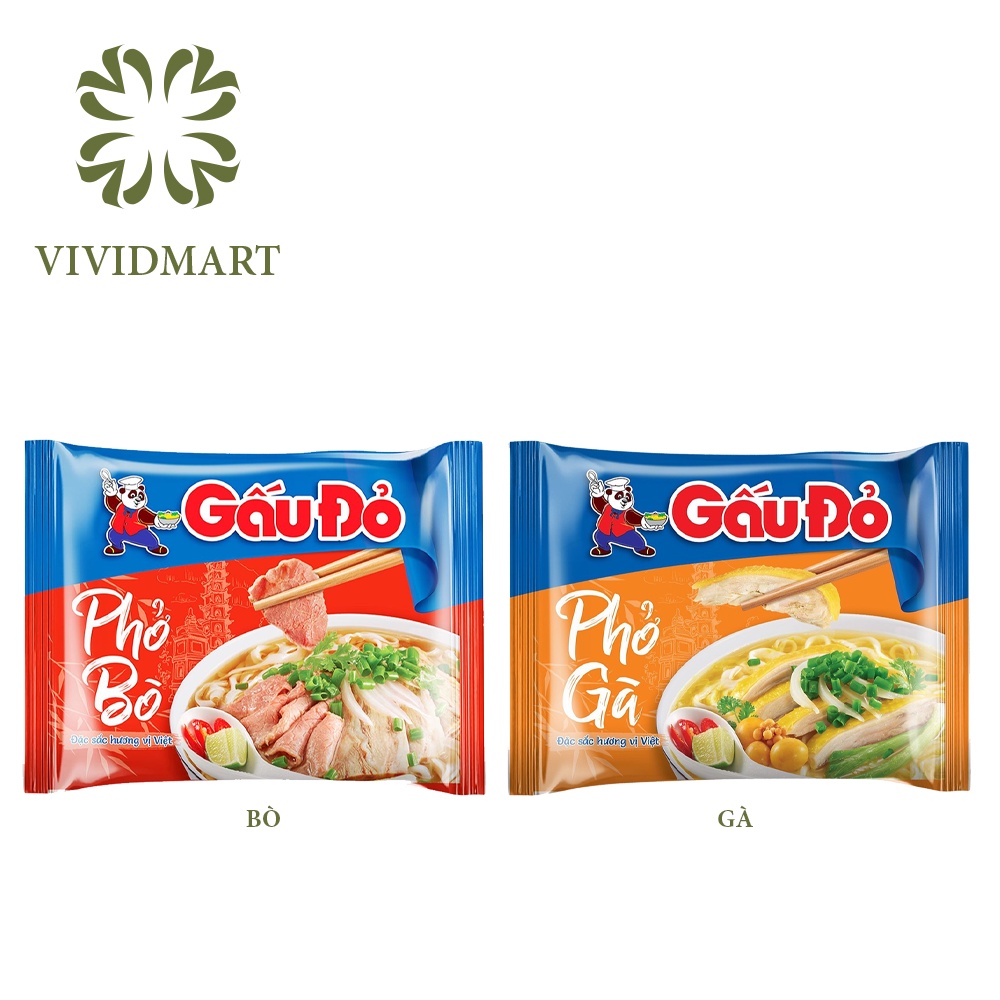 PHỞ GẤU ĐỎ 02 VỊ: BÒ VÀ GÀ - GÓI 62G - GẤU ĐỎ