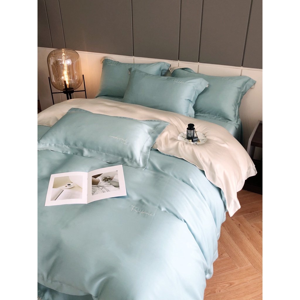 Bộ Chăn Ga Gối Lụa Tencel Cao Cấp Sang Xịn Mịn Mát Gồm Chăn Drap Gối Sét 4 Món - Nhập Khẩu Chính Hãng