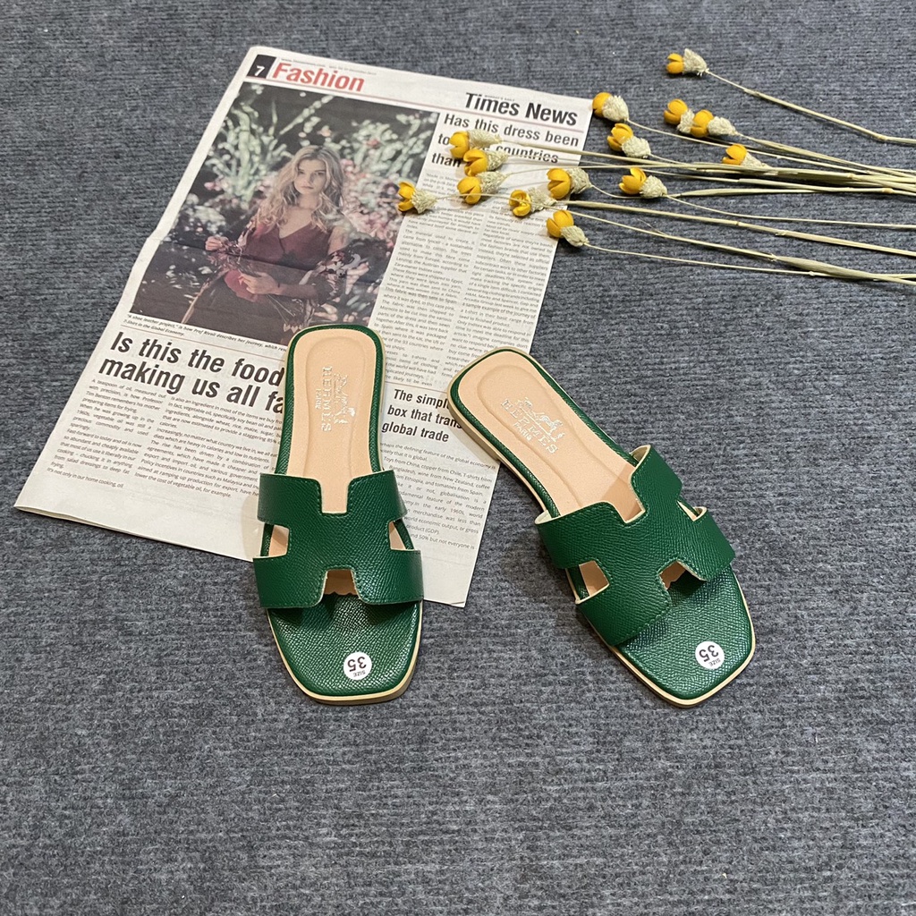 Dép lê nữ chữ H da sần- Dép nữ hm quai ngang thời trang